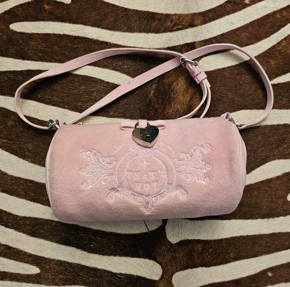 Paris Hilton Pink "That's Hot" Mini Barrel Bag Velour Y2K Style